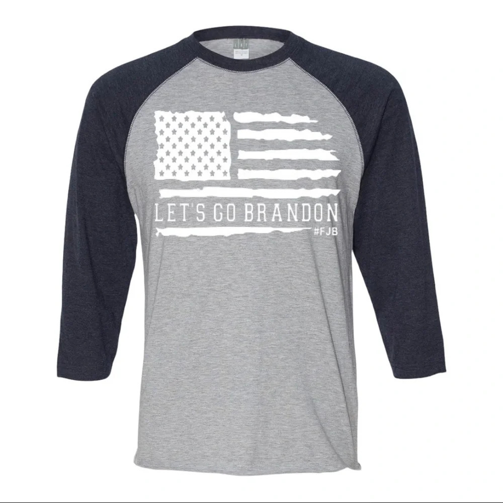 NEW Mens Lat Let’s Go Brandon 3/4 Sleeve Baseball Style Shirt S-2XL